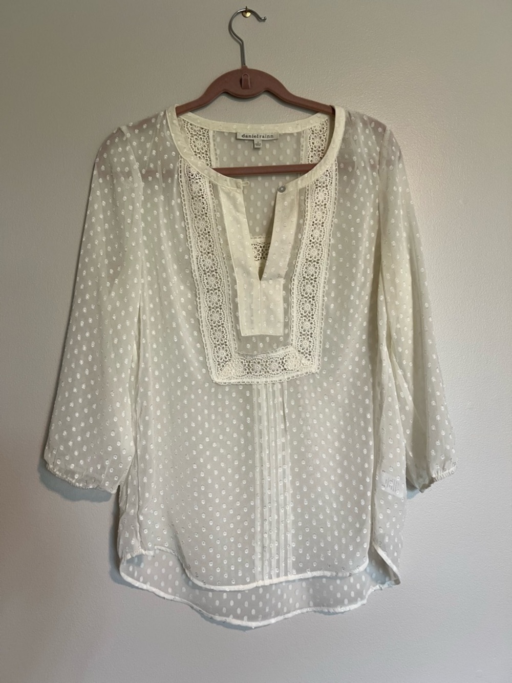 Daniel Rainn Ivory Swiss Dot Lace Bib Tunic Top